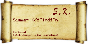 Simmer Kálmán névjegykártya