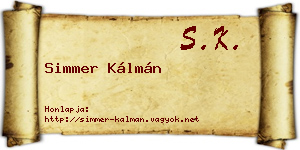Simmer Kálmán névjegykártya